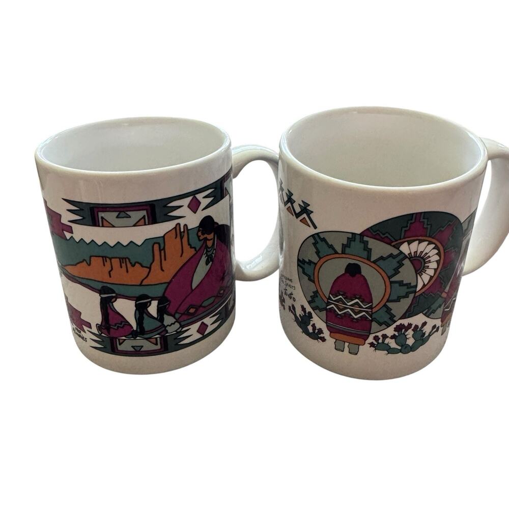 VTG Earthtones Coffee Mug Cup Guardians Of The Spirits Aztec Signed Tu-Oti